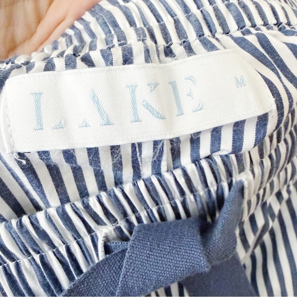 LAKE Pajamas | Striped Poplin Pajama Pants Cotton Drawstring Blue White Medium - Picture 6 of 7